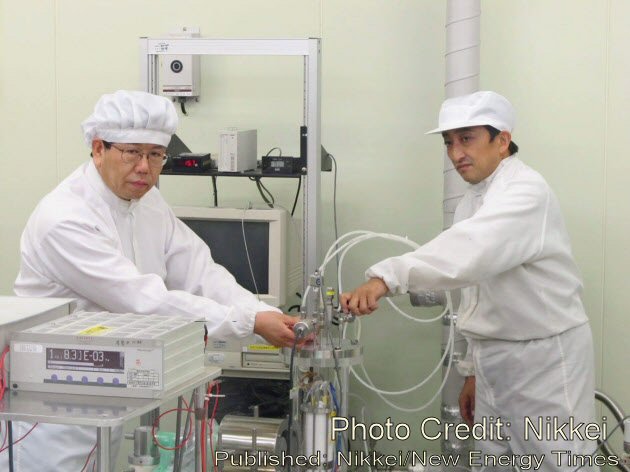 Yasuhiro Iwamura and Takehiko Itoh of the Advanced Technology Research Center of Mitsubishi Heavy Industries, Ltd. working on elemental conversion experiments in a clean room. 
