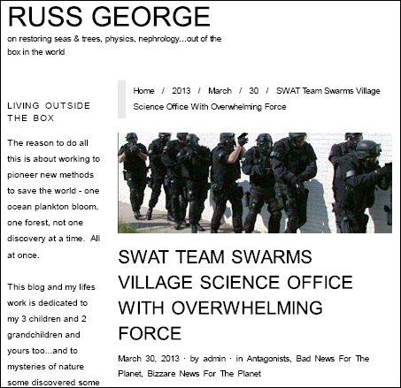 Story headline and image on Russ George's Web site