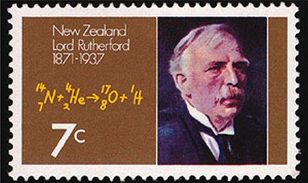 New Zealand postage stamp with the chemical reaction discovered by Patrick Blackett