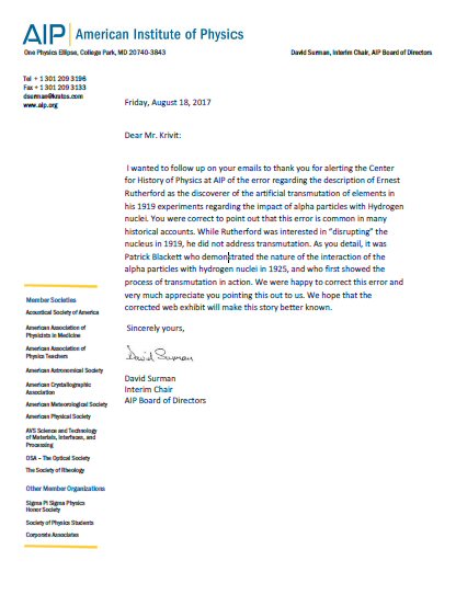 Letter from the American Institute of Physics