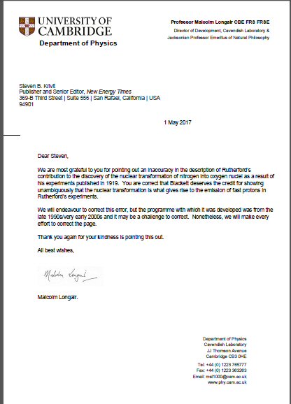 Letter from Cambridge University (Click for larger image)