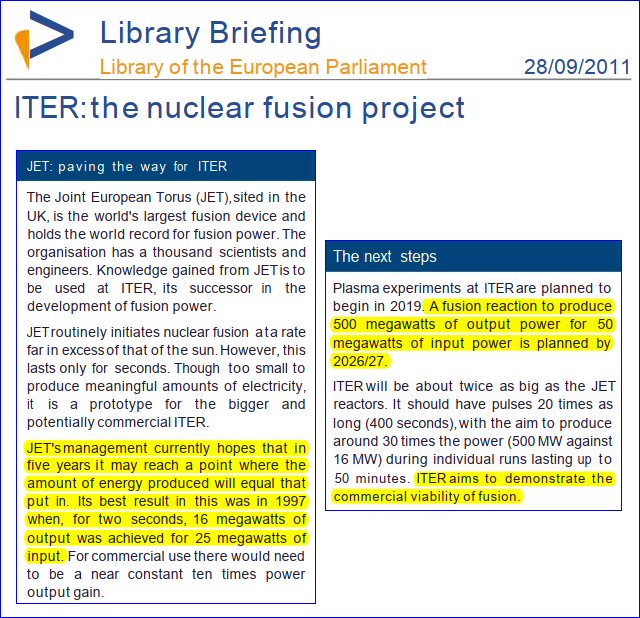 One of the many examples of the JET and ITER deceptions